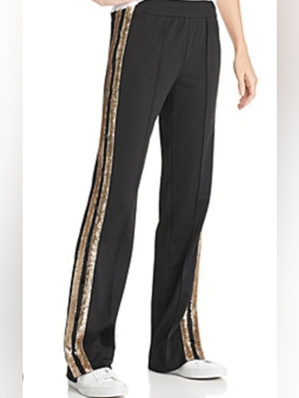 Sunset + Spring Women's Black+Gold Glitter Polyester Snap Track Pull-on Pants XS